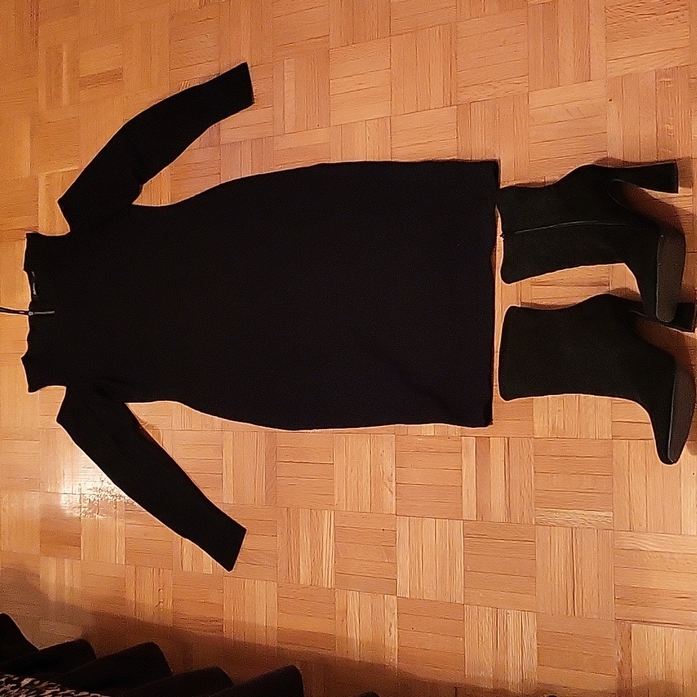 LIKE NEW Elegant Black Cold Shoulder Bodycon Knit Dress, XS - Picture 12 of 16